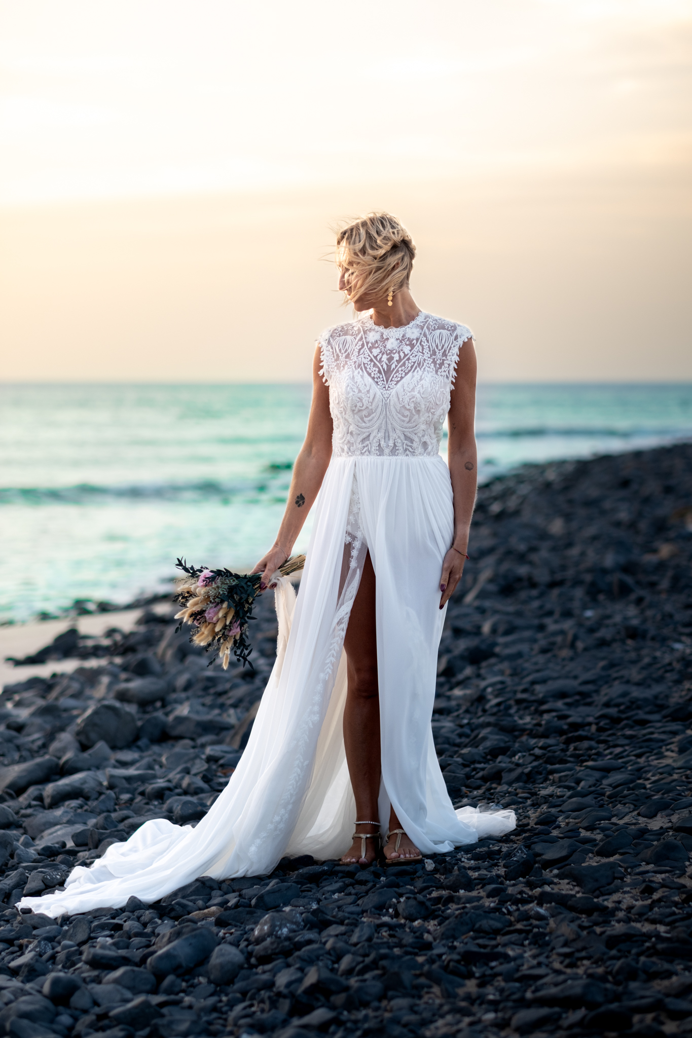 Bride beside the Atlantic Ocean on Sal Island